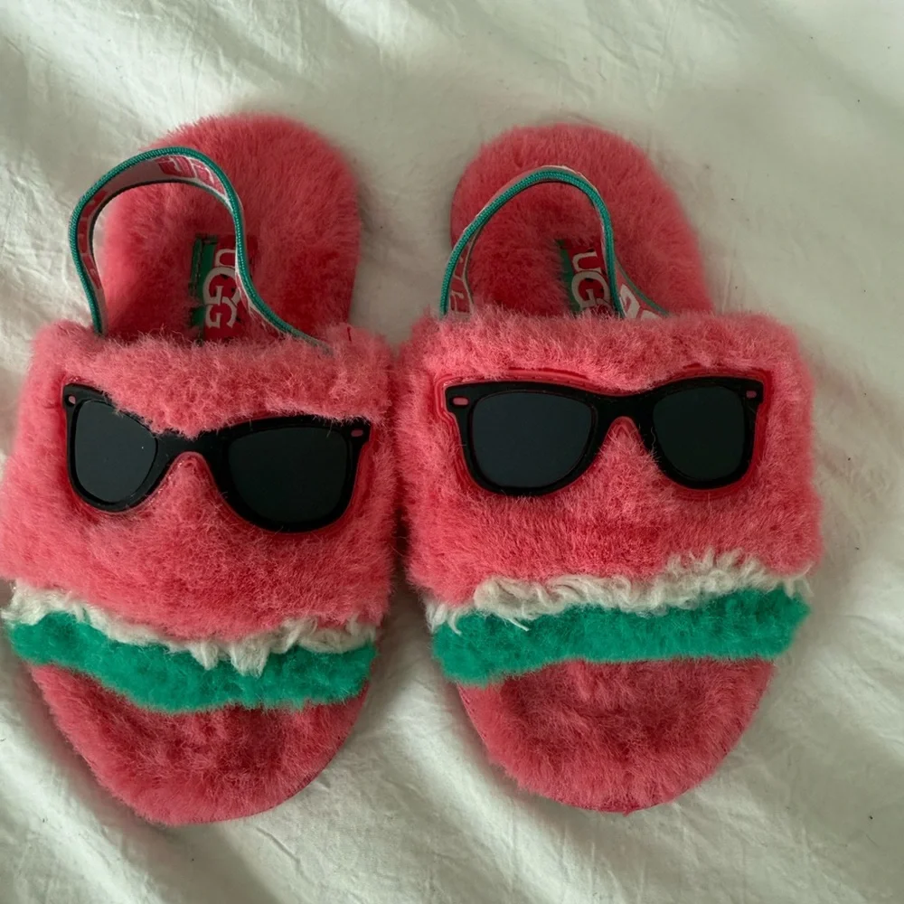 5/$25 Ugg Toddlers Fluff Yeah Watermelon Stripe and‎ Sunglasses Slides Slippers